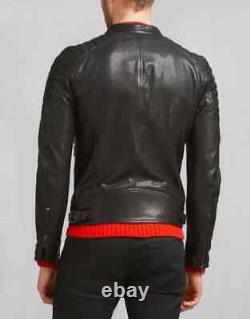 Nouvelle veste en cuir style biker ajustée et élégante avec fermeture éclair pour moto.