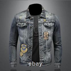 Nouvelle veste en jean de base bleu pour homme avec bouton de badge pour moto, punk et hip-hop
