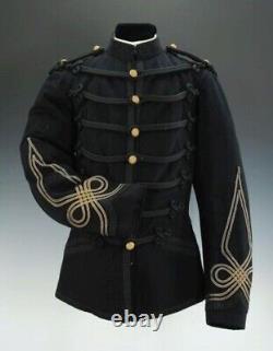 Nouvelle veste hussarde à manches dolman noires en laine avec galons noirs pour hommes Veste militaire envoi rapide