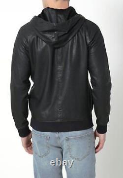 Nouvelle veste légère à capuche en cuir véritable noir doux d'agneau pour homme