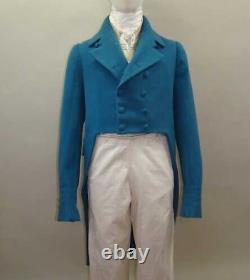 Nouvelle veste queue-de-pie bleue en laine sur mesure à double boutonnage pour homme - Expédition rapide.