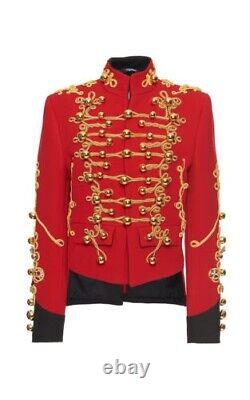 Nouvelle veste rouge pour homme ornée d'une garniture dorée militaire inspirée des vêtements masculins - Livraison rapide