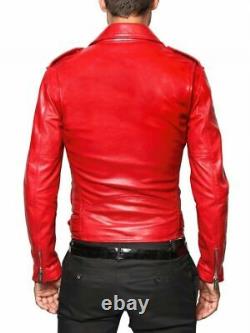 Red Biker Moto Veste En Cuir Véritable 100% Cuir D'agneau Pour Les Hommes