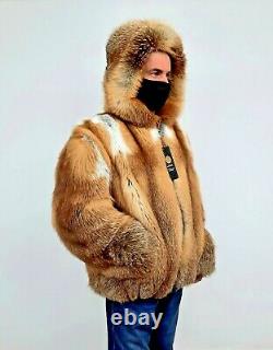 Red Fox Fourrure Homme Veste À Capuchon Taille 2xl Real Genuine 100% Naturel Nouveau