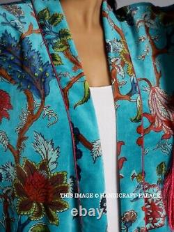 Robe de luxe en velours imprimé d'oiseaux Kimono long OFMD, robe de dépression, veste de robe.