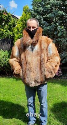 Rouge Fox Fur Jacket Homme Taille De Manteau 2xl Real Véritable 100% Naturel Nouveau