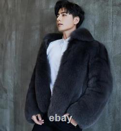 Véritable manteau long en fourrure de renard de luxe pour hommes, manteau en fourrure chaud, pardessus en fourrure, parka épaisse