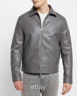 Véritable veste en cuir d'agneau gris pour homme, style bomber, faite à la main pour motard de moto.