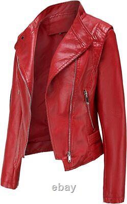 Véritable veste en cuir rouge pour femme en cuir d'agneau souple, veste de moto pour femme