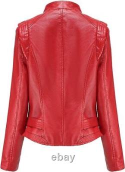 Véritable veste en cuir rouge pour femme en cuir d'agneau souple, veste de moto pour femme