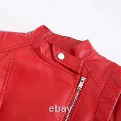 Véritable veste en cuir rouge pour femme en cuir d'agneau souple, veste de moto pour femme