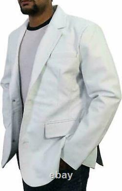 Veste En Cuir Decent Coat Homme Élégant Blazer Blanc 100% Véritable Véritable Lambskin