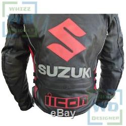 Veste En Cuir Suzuki 4269 Black En Cuir De Vachette Racing Moto Blouson En Cuir