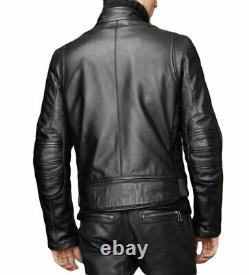 Veste En Cuir Véritable D'agneau En Cuir Pour Homme Black Slim Fit Biker Motorcycle Jacket-001
