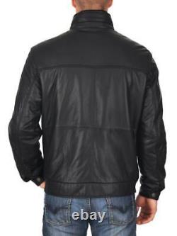 Veste En Cuir Véritable D'agneau En Cuir Pour Homme Black Slim Fit Biker Motorcycle Jacket-010