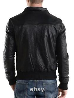 Veste En Cuir Véritable D'agneau En Cuir Pour Hommes Black Slim Fit Biker Motorcycle Jacket-015