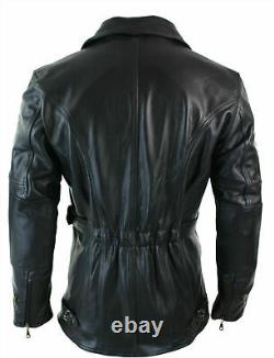 Veste/Manteau de Cuir de Vachette Long pour Motard de Moto Noir 3/4 pour Homme
