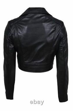 Veste Noire Pour Femmes Cropped Leather Chic Biker Veste Courte Gothique