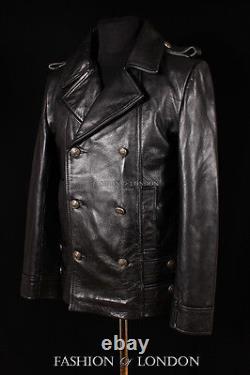 Veste de marin pour homme en cuir de vache aniline noir de la Kriegsmarine