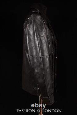 Veste de marin pour homme en cuir de vache aniline noir de la Kriegsmarine