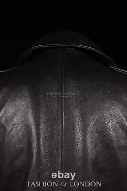 Veste de marin pour homme en cuir de vache aniline noir de la Kriegsmarine