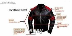 Veste de motard en cuir d'agneau pure authentique bleu pour homme