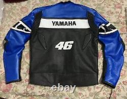 Veste de motard en cuir de vachette bleu et noir Yamaha Racing Motogp pour homme