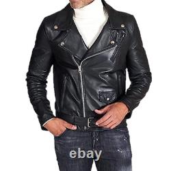 Veste de motard en cuir noir Brando pour homme en cuir véritable