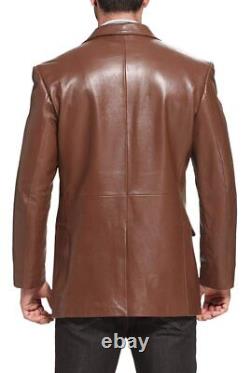 Veste de motard en cuir pour homme, marron, ajustée et slim-fit, en cuir d'agneau véritable, en promotion.