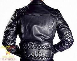Veste de motard en cuir véritable avec panneaux matelassés Veste de motard BLUF Veste matelassée