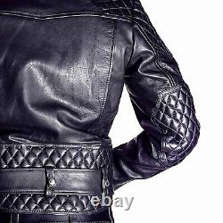 Veste de motard en cuir véritable avec panneaux matelassés Veste de motard BLUF Veste matelassée
