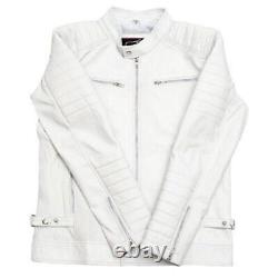 Veste de moto blanche en cuir d'agneau festive et stylée à 100% pour hommes, coupe slim