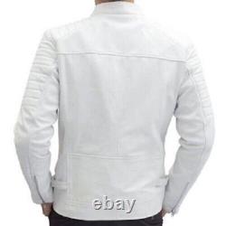 Veste de moto blanche en cuir d'agneau festive et stylée à 100% pour hommes, coupe slim