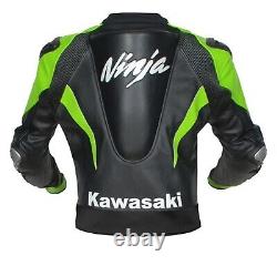 Veste de moto de course en cuir de vachette pour hommes Kawasaki Ninja
