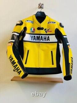 Veste de moto en cuir de vachette jaune Yamaha Motogp Racing Riding