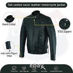 Veste de moto en cuir pour coureurs aérée et grande taille avec dos pleine action pour grands motards