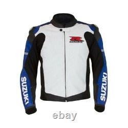 Veste de moto en cuir véritable Suzuki avec armure de protection pour moto.