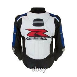 Veste de moto en cuir véritable Suzuki avec armure de protection pour moto.