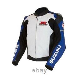 Veste de moto en cuir véritable Suzuki avec armure de protection pour moto.