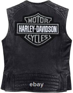Veste de moto en cuir véritable noir pour homme Harley Davidson