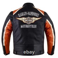 Veste de sécurité de motard en cuir à 100% de couleur orange pour homme de cruiser Harley Davidson