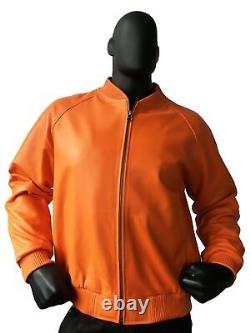 Veste en cuir d'agneau orange pour hommes, designeur de motos, élégante, 100% cuir, faite main.
