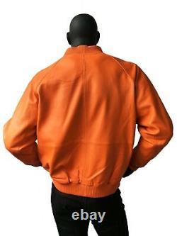 Veste en cuir d'agneau orange pour hommes, designeur de motos, élégante, 100% cuir, faite main.