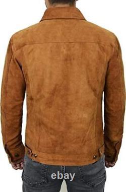 Veste en cuir de daim véritable pour camionneur, style rétro classique, bomber moto brun pour homme