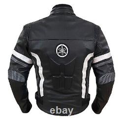 Veste en cuir de vachette noire Yamaha pour motocyclistes avec protection CE