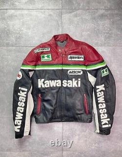 Veste en cuir de vachette pour motard de course de moto de la marque Kawasaki
