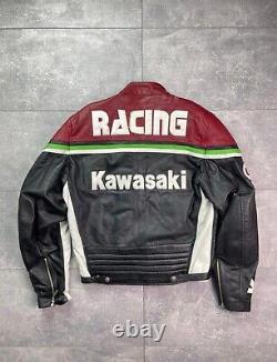 Veste en cuir de vachette pour motard de course de moto de la marque Kawasaki