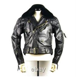 Veste en cuir épais et brillant de vache pour homme style Brando en noir, pour motard homosexuel.