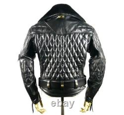 Veste en cuir épais et brillant de vache pour homme style Brando en noir, pour motard homosexuel.