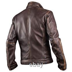 Veste en cuir marron vieilli pour motard style café racer.